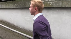 A wild non-professional blond lad blows to the stranger