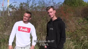 Two friends are doing ribald stuff for cash