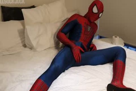 Hung lascivious Spiderman shoots throbbing Web