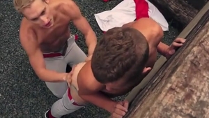 Two Baseball men nailing Each Other